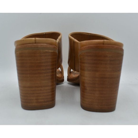 Sofft Womens Size 7.5 Sheila Caramel Tan Leather Heeled Slip On Open Toe Sandals - Picture 4 of 11